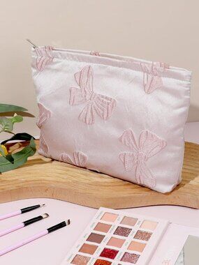 Large Pink Bow Makeup Bag Preppy Aesthetic Cosmetic Organizer Pouch